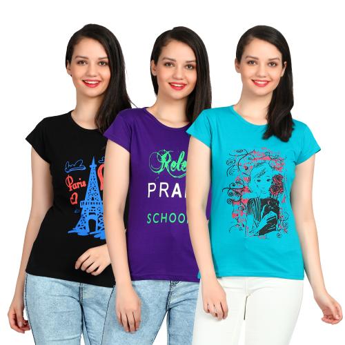 DIAZ Women Printed Pure Cotton Tops (pack of 3)