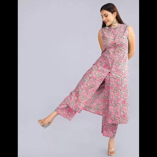 Anshara Fashion Women Cotton Blend Kurta Palazzo Set