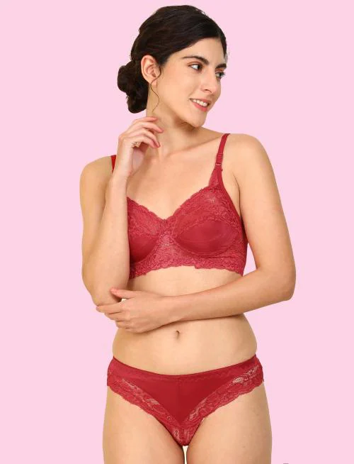 In-Curve -Women Cotton Bra Panty Set for Lingerie Set ( Pack of 1 ) ( Color : Red )