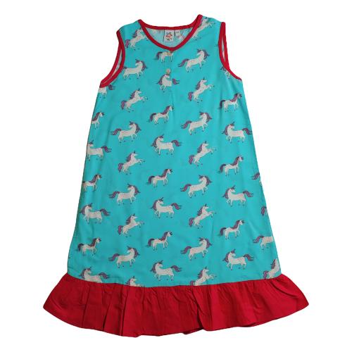 Natkhat Kids Girls Blue Cotton One Piece Night Wear with a Side Pocket and Frills 7 - 8 Years