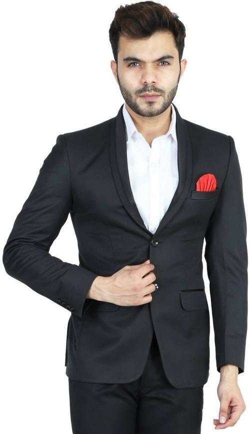 Buy Tahvo Men Black Solid Cotton Blend Blazer (36) Online at Best