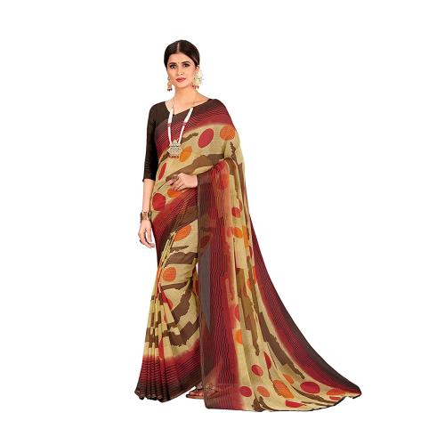 Vardha Women's Polyester Chiffon Georgette Printed Chanderi Saree with Unstitched Blouse Piece - Olive