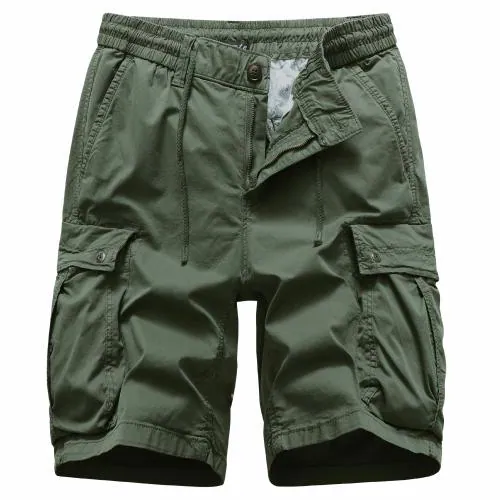 L'MONTE Imported Men's Cotton Cargo Shorts - Lightweight Outdoor Casual Wear with Elastic Waist Drawstring and Multi Pockets(36, Army Green)