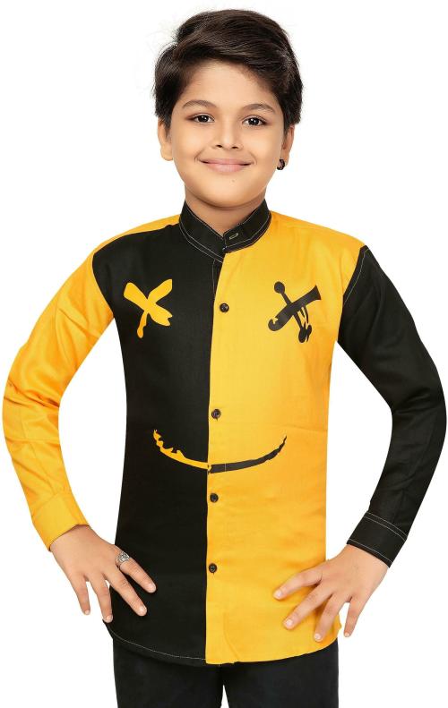 Fashion Grab Boys Yellow Color Block Cotton Blend Shirt (Pack of 2)