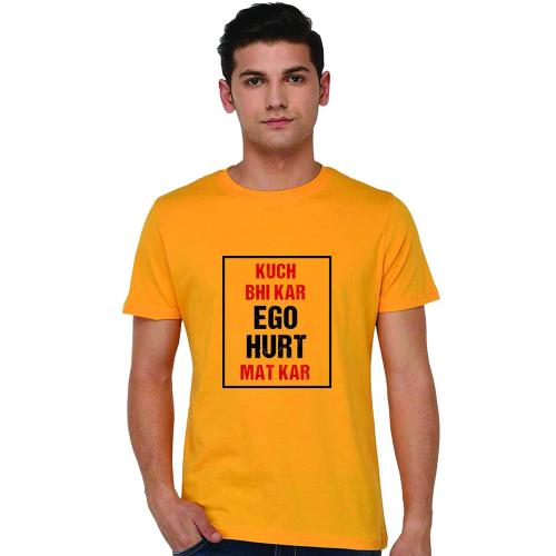 BRATMA Men Mustard Kuch Bhi Kar Ego Hurt Mat Kar Printed Cotton T-Shirt (Xl)