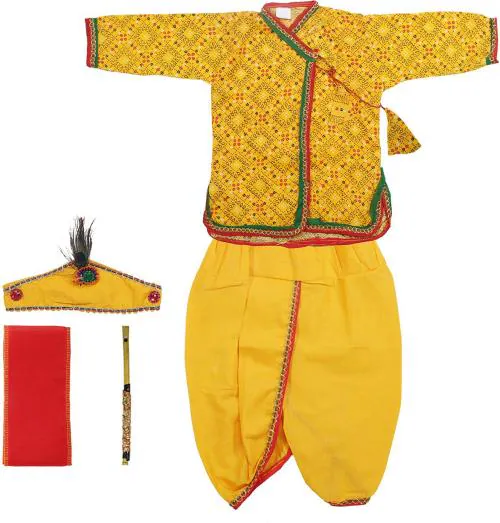 Shishu Baby Boys And Girls Yellow Cotton Blend Pack Of 5 Chunri Print Costume Wear