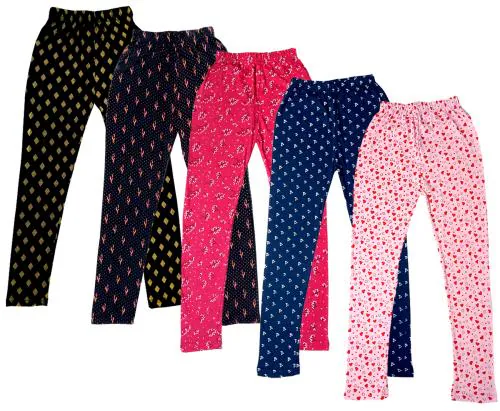 IndiWeaves Girls Cotton Printed Leggings (Pack of 5)