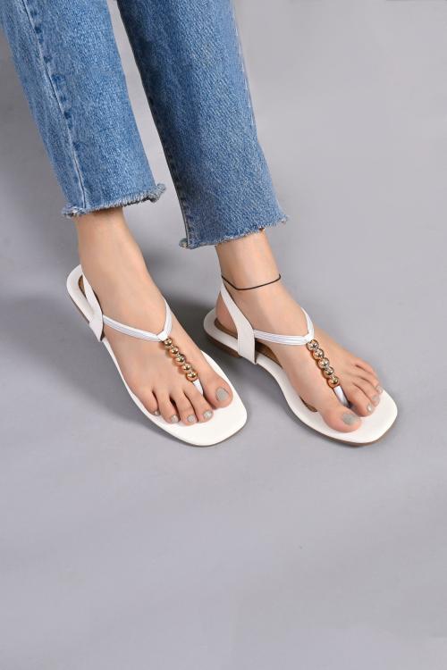 Myra Off White flat sandal for Women