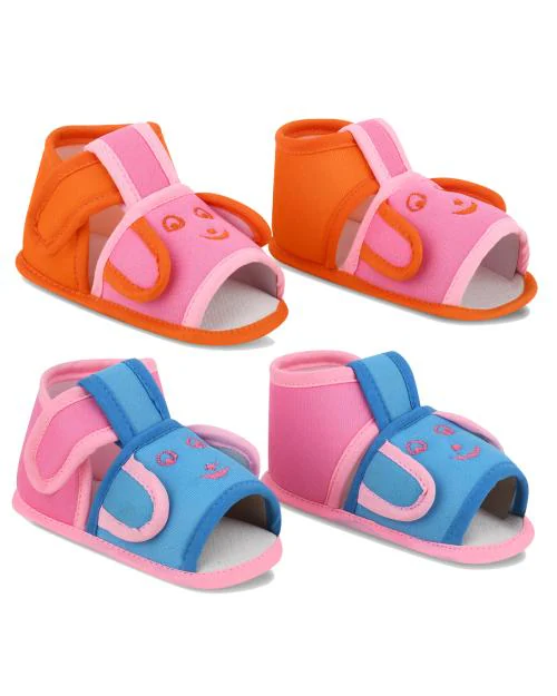 ONFEET Pack of 2 Unisex New Born Baby Shoes Casual Party Wear Cotton Sandal Booties for 0-9 Months Baby Boys and Girls