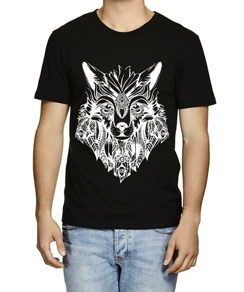 Caseria Men Black Adivasi Wolf Printed Graphic Cotton T-Shirt (Xl)