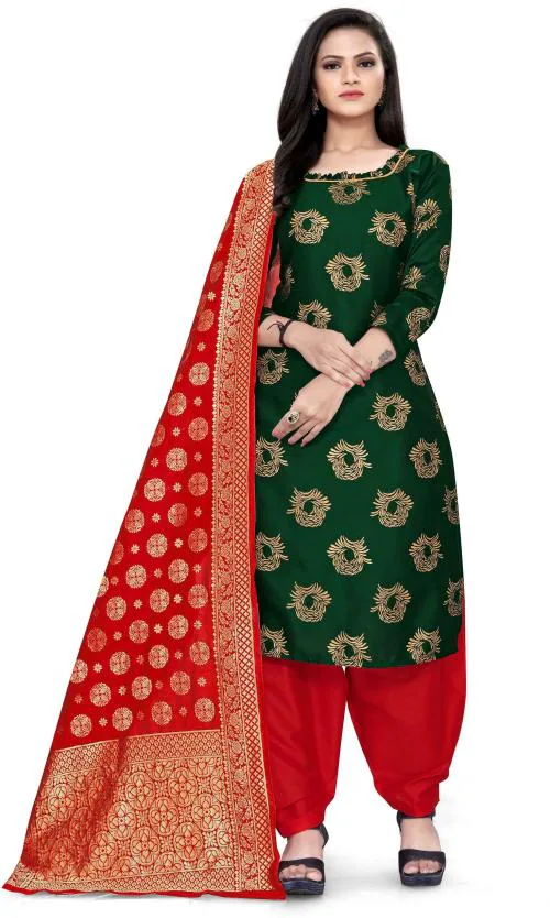 Diva's Choice Women Green Woven Design Cotton Silk Salwar Suit Material