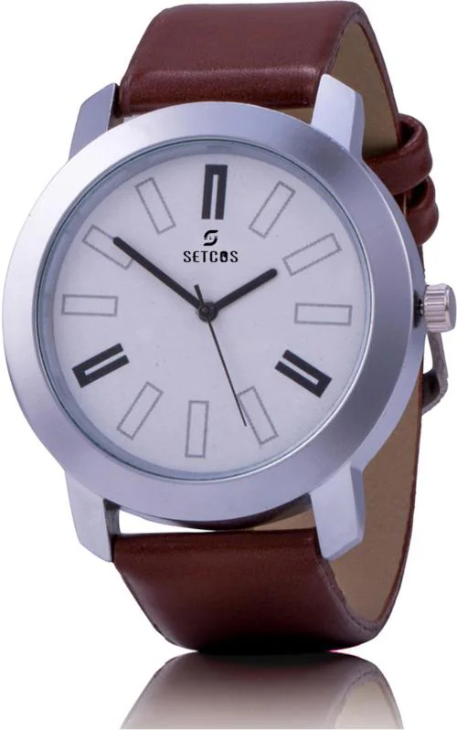 Setcos Analog White Dial Brown Strap Watch For Men