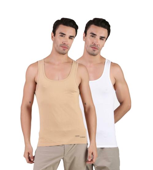 FREECULTR Men's Light Coral, White Solid 100% Cotton Vest