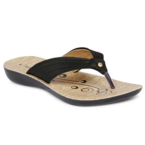 Tucson PU Black Slip On Classy Comfortable Lite weight Breathable Slippers For Walking | Daily Use |Office Use For Women