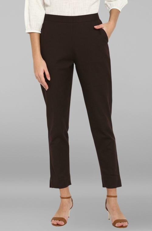 Janasya Women's Brown Pure Cotton Narrow Pant