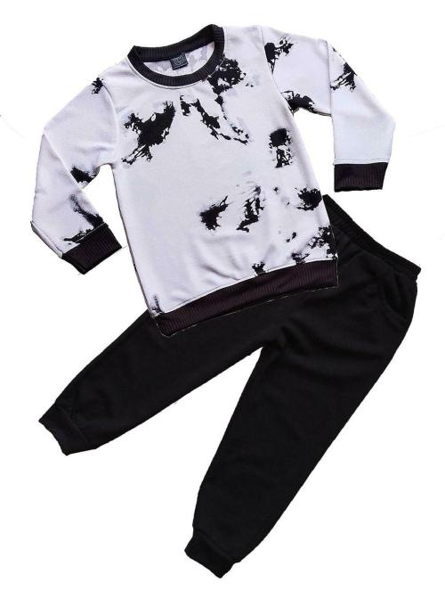 Colabo Fashion Boys Printed Cotton Spandex Long Sleeve Tshirt & Pant Set Black