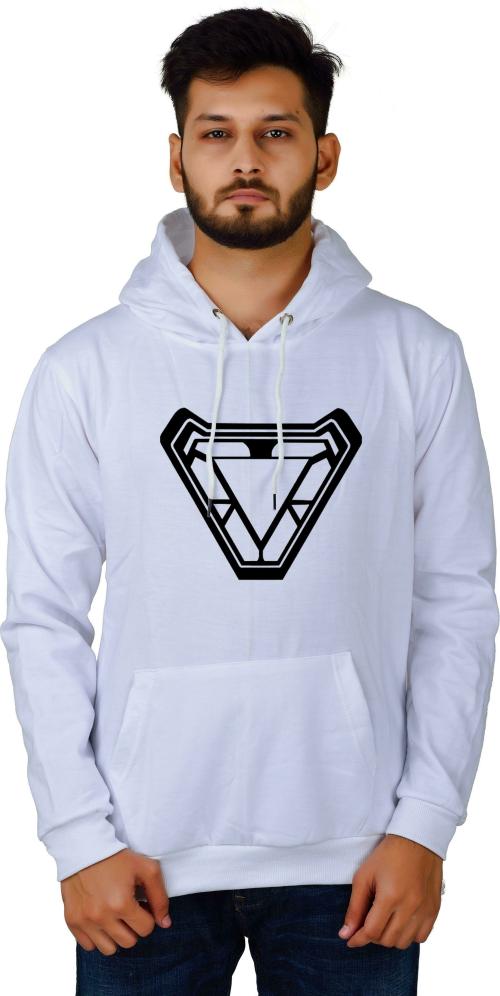 DIVRA CLOTHING Men White Printed Fleece hoodie (L)