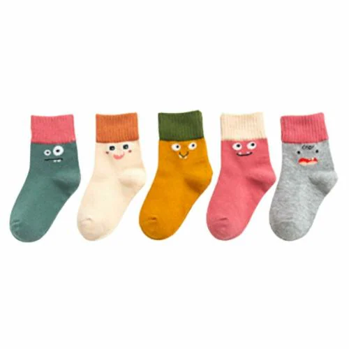 Youstylo Multicolor Cartoon Print Soft Cotton Socks for Baby Kids (3 to 5 Years, Pack of 5) | Cotton Socks | Ankle length | Cotton Socks | Ankle length