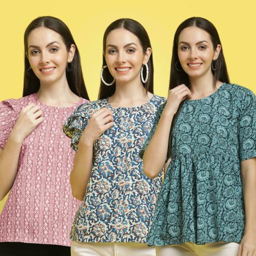 Poshyaa Tops for women western wear party wear tops for women crepe stylish combo pack 3 s to xl size