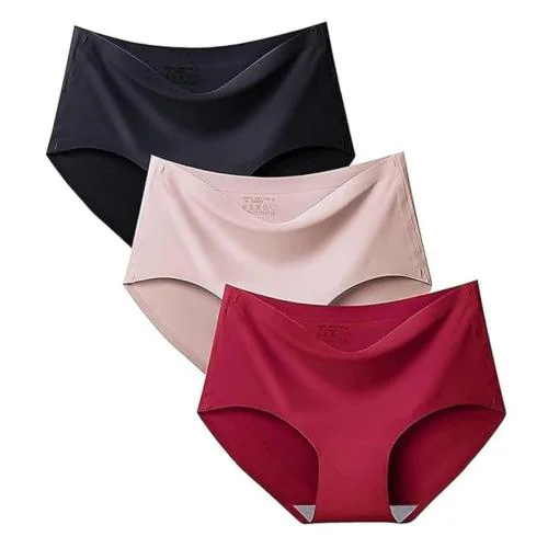 Z6W Women's/Girl's Ice Silk Seamless Mid Rise No Show Laser Cut Invisible Pants Smooth Stretch Women Hipster Pants for Women Daily Use Panties Underwear For Women (Pack of 3, Multicolor)-XXL