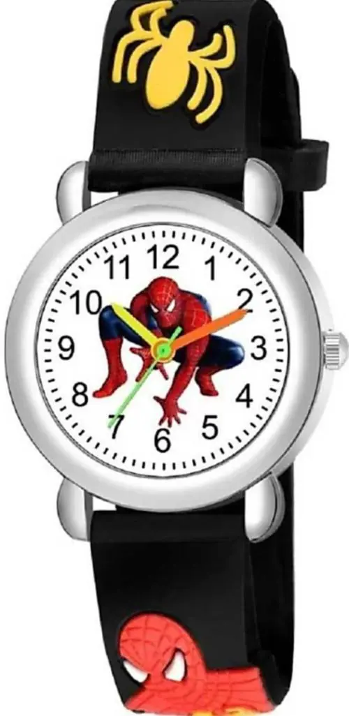 Noman Analog White Dial Black Strap Watch For Boys And Girls