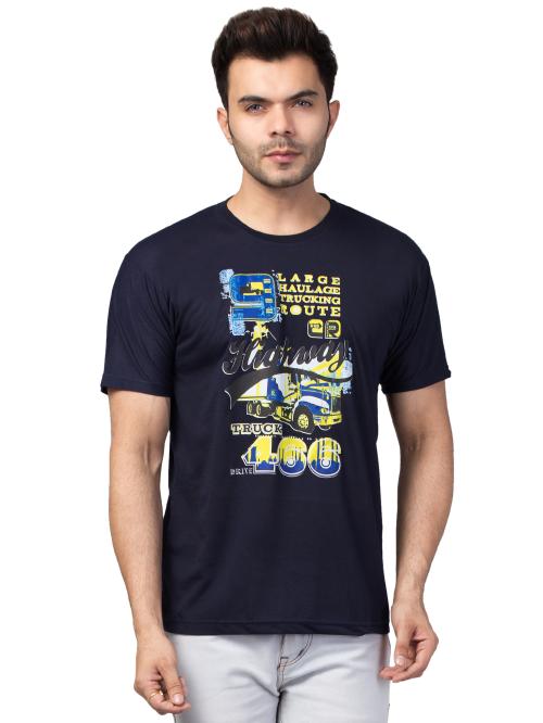 HVN Cotton Round Neck Truck Navy T Shirt For Men M