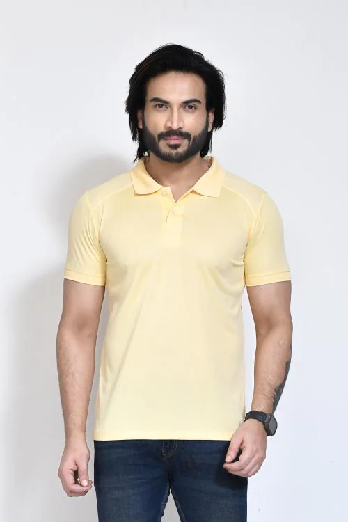 Roy's Casual Regular Fit Kulty Fabric Solid Polo Neck T-shirt for Men with Half Sleeve I Comfortable and Breathable Western Outfit - Light Yellow ,Size - XL