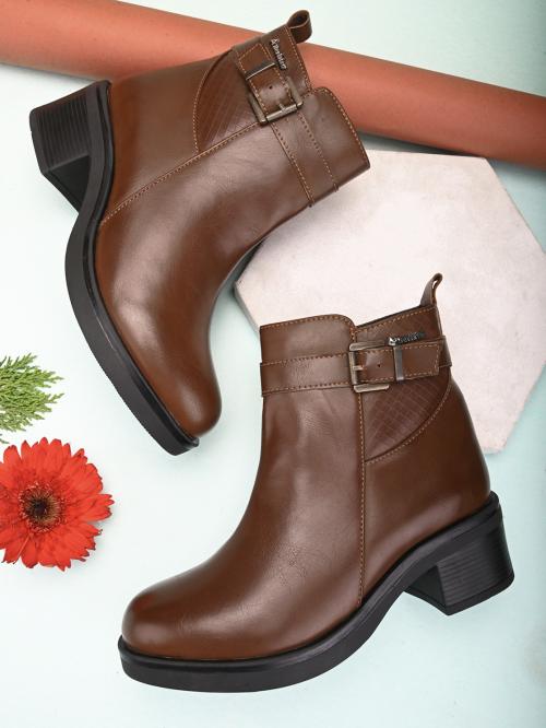 Alleviater Casual Cum Partywear Man Made Leather Brown Boots for Women & Girls