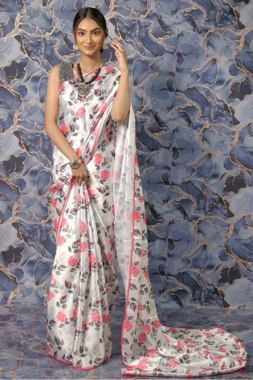 IRAAH Women Black Digital Print Japan Satin Saree One Size