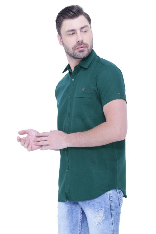 Kuons Avenue Men's Pine Linen Blend Half Sleeves Casual Shirt