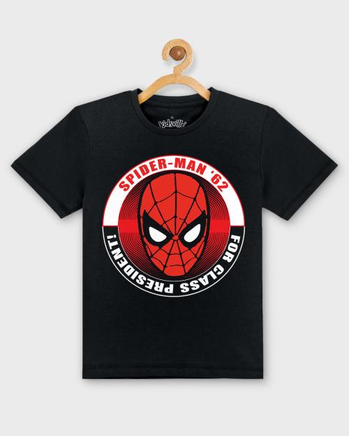 Kids Boys Spiderman Printed Black Tshirt