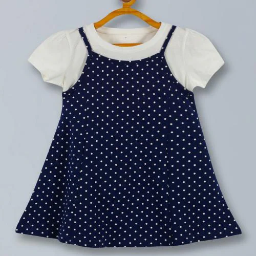 SBC Sabana Beauty Collection Polka Dots Printed Dress With Half Sleeves Solid Tee - White & Navy Blue