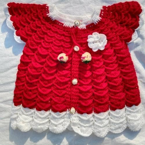 nilu craft Girl sweater for age 0 to 3 months hand knitted