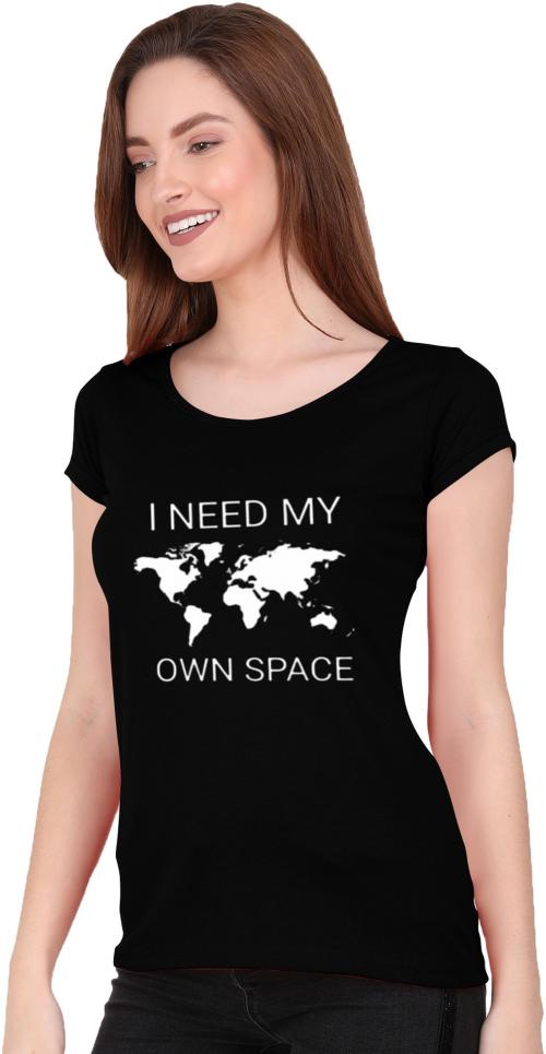 The Lion's Share Women Black Solid, Printed, Typography Cotton Blend Round Neck T-Shirt-A56 (L)