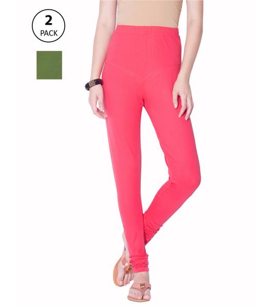 Dollar Women's Missy Pack of 2 Moss and Blossom Color Combo Pack Churidar Leggings