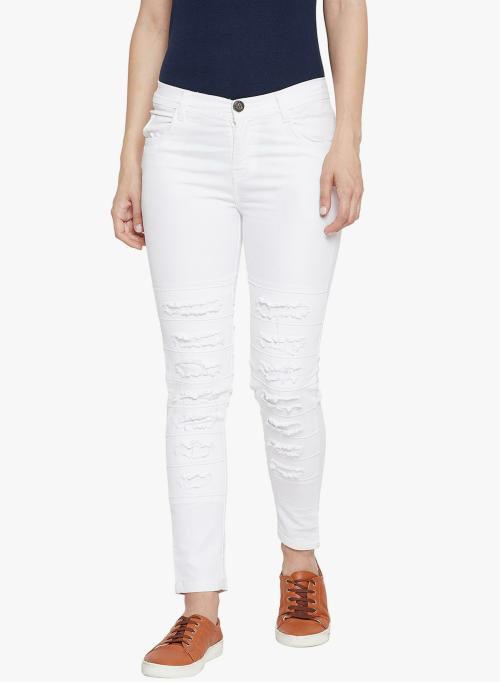 Nifty Women White Solid Denim Single Jeans