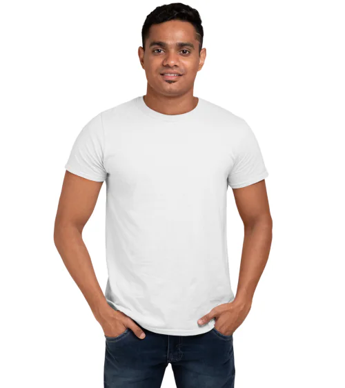 Calm Down Men White Plain Cotton Blend Round Neck T Shirt - XL (HALF-MEN-WHITE-PLAIN)