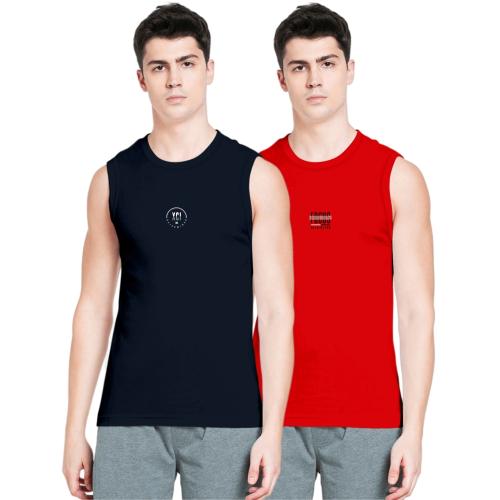 TAB91 Men's Sleeveless Sando RED & D.BLUE Colour S Size