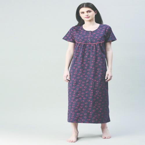 kryptic women round neck cotton printed lounge dress