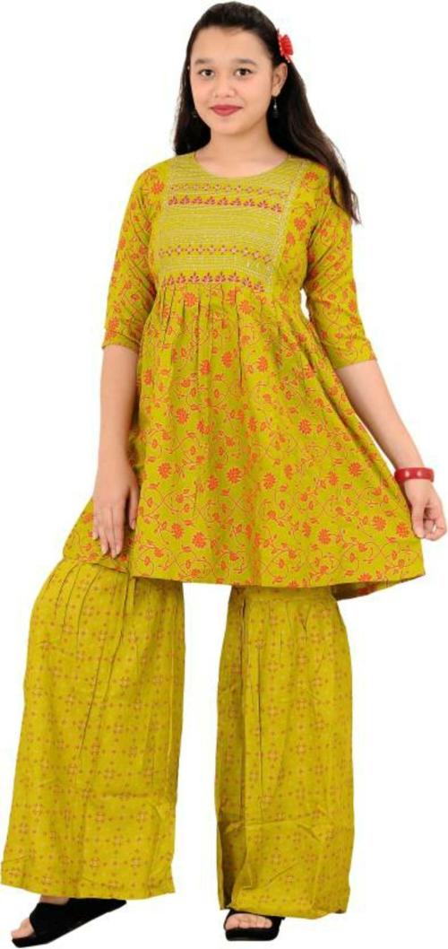 4ugirl Girls Festive & Party Angarkha and Sharara Set (Light Green Pack of 1)_1235/5 40