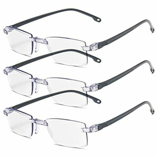 Augen Blue Block UV Rectangular Rimless Black Reading Glass With Diopter Power - Plus 1 (Unisex) (Pack Of 3)