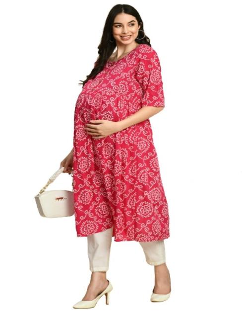 MAFE Women's Rayon Kurti Printed Maternity Dress For Festival Wear (Pink) - X-Large