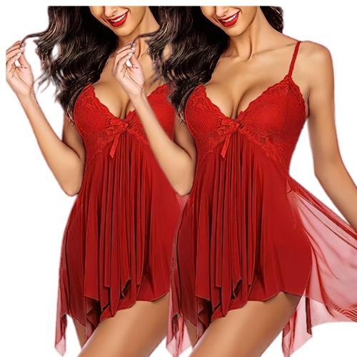 Arnoni Kash Sexy and Comfortable Lace Babydoll Lingerie for Women, Baby doll Honeymoon Lingerie for Women, Women Lingerie Satin Lace Chemise Nightgown, Babydoll Dress for Spacail Night (red,red)