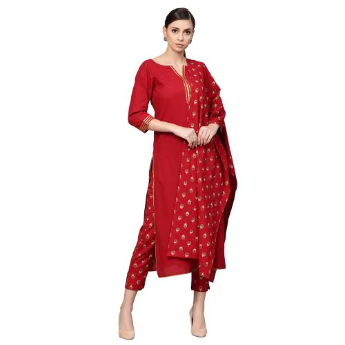 Idalia Maroon Kurta With Printed Pants & Dupatta