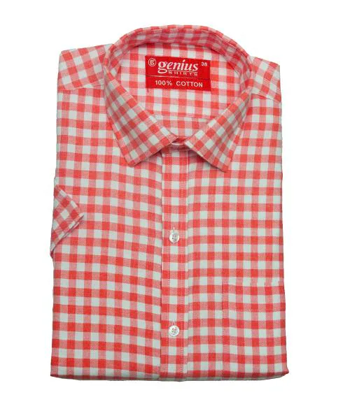 Genius Shirts 100% Cotton Check Formal Half Sleeve Shirt for Men - Salmon