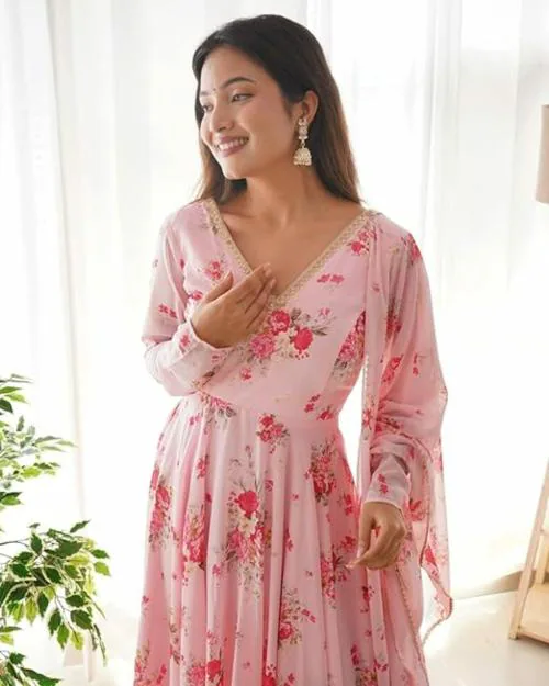 CFILORUX Georgette Full Length Anarkali Suit: Elegant Traditional Indian Ethnic Wear for Women