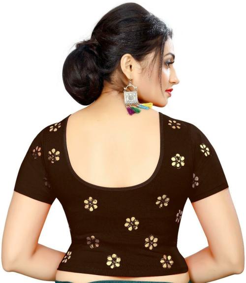 PANETAR Women Coffee Embroidered Silk Blend Round Neck Blouse (size 38)