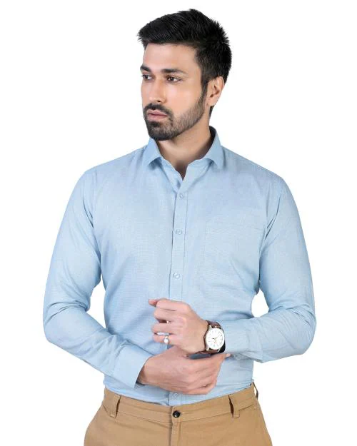 GESSATI Classic Checks Formal Shirt for Men - Slim Fit, Full Sleeves, Soft Cotton Fabric- Blue