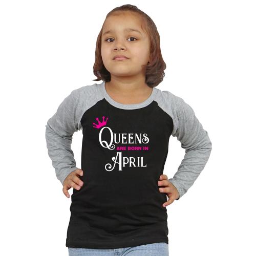LIMIT Fashion Store - Queens Are Born In April Kids T-Shirt (3-4 Years) (Girls) Black - Grey