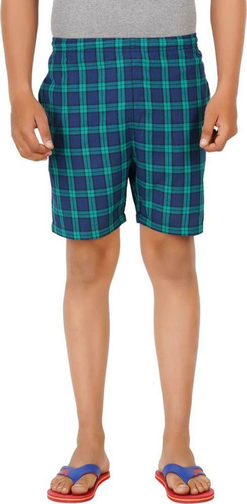 MERINO Men Blue Checkered Pure Cotton Bermuda Shorts - L